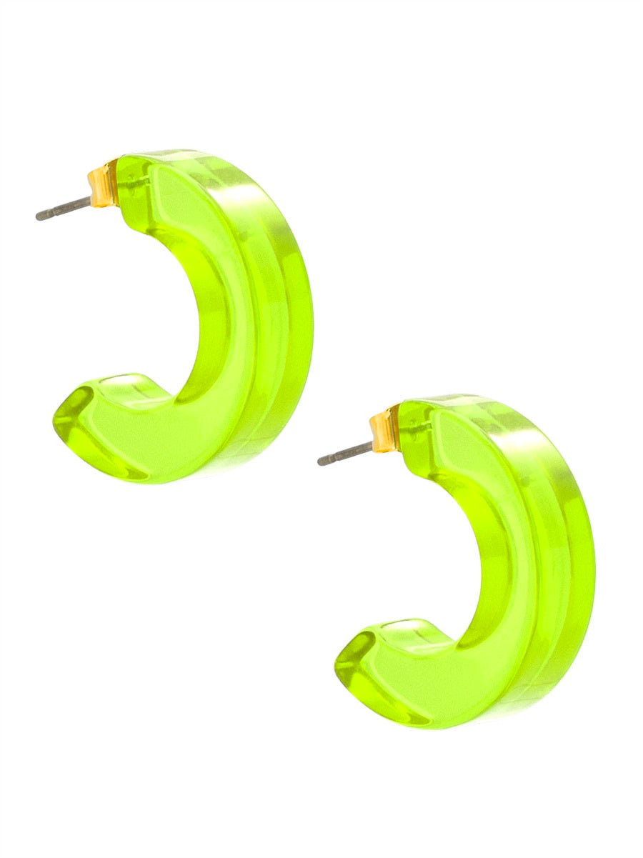 Gold Saz Neon Green Mini Hoops | Enamel Pop | Adornmonde